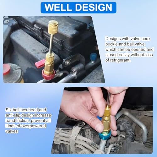 R134A Valve Core Quick Remover Installer, R134A R12 High Low Pressure Valve Core Remover Tools, A/C Refrigerant Valve Core Quick Remover 10PC