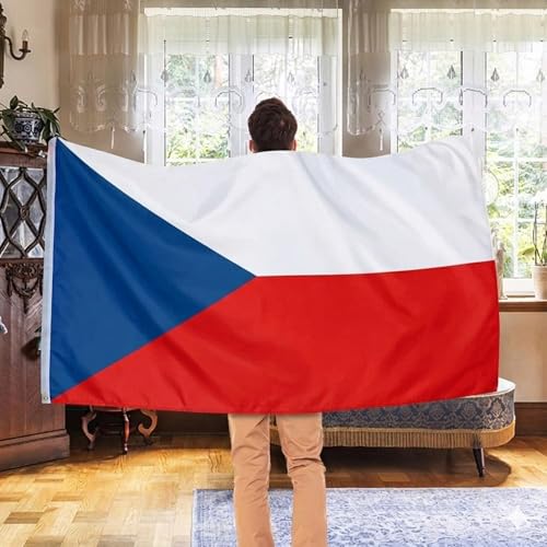 Image of AhfuLife Czechia Flag 5ft x 3ft for Party Decor, 1 Pcs Large Czech Flag Polyester Double Side with Brass Eyelets for World Cup Garden Street Indoor Outdoor