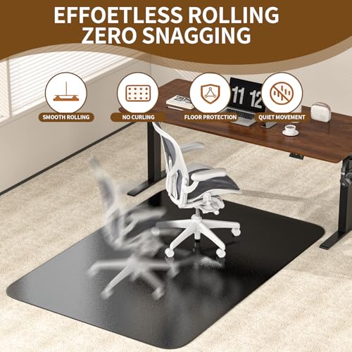 Image of Black Office Chair Mat for Carpet, Heavy Duty Low Pile Mat with Cleats | 48 inchx60 inch Plastic Floor Mat for Gaming Chair, Computer Desk & Smooth Rolling on Low Pile Carpet