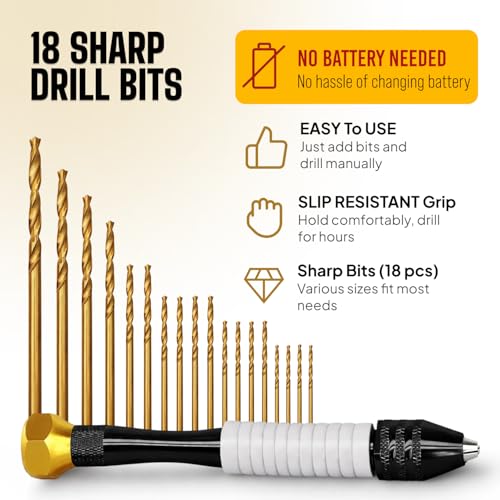 Image of Pin Vise Hand Drill Manual with Micro Drill Bits, Jewelry Drill for Resin