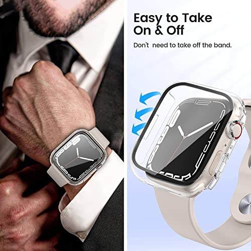 Image of 2 Pack HANKN Tempered Glass Case Compatible with Apple Watch Series 7 45mm Tempered Glass Screen Protector, Plated Hard PC Cover Full Coverage Shockproof Iwatch Bumper (45mm, Clear x 2)