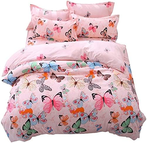 Omelas Girls Pink Bedding Colorful Butterfly Full Queen Duvet Cover Set Kids Cute Butterflies Insects Printed Quilt Comforter Cover Reversible with Zipper Closure, Soft Microfiber, 3 Pieces
