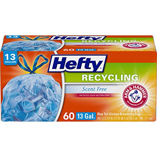 Recycling Tall Kitchen Trash Bags, 60 Count, Blue, 13 Gallon