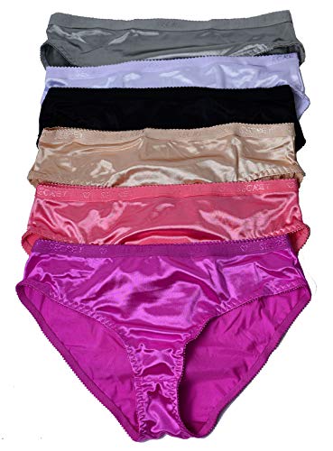 Viola's Secret Women Satin Bikini 6 Pack of Plain Satin Underwear (L)