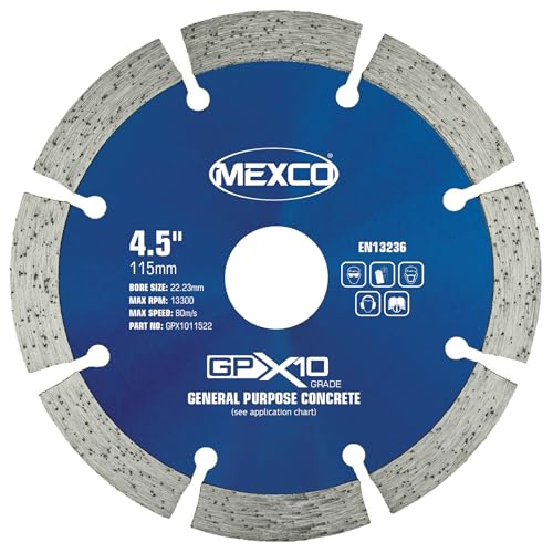 Image of Mexco GPX10 General Purpose Concrete Diamond Blade, Cutting Disc for Non-Abrasive Building Materials - 115mm, 10mm Segment Height