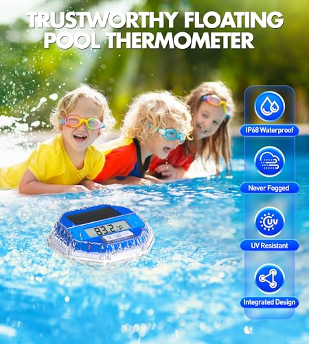 Sinbyuer 2026 Upgrade Digital Solar Pool Thermometer Easy Read | Pool Temperature Thermometer Floating with Dynamic Light Show | Large LCD Screen & Big Number Pools Temperature Gauge for Hot Tub & Spa