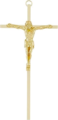Christian Brands Crucifixes - Cruz de metal de latón Crucificado Cristo Crucificado con colgador, 7 pulgadas de alto, corpus de placa dorada