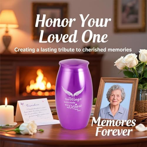 Image of Small & Medium Urn for Human Ashes for Women Mom Girl Grandma | 5.5 inch Medium Cremation Purple Angel Decorative Urns for Human Ashes Female,A Perfect Tribute & Gift for Families