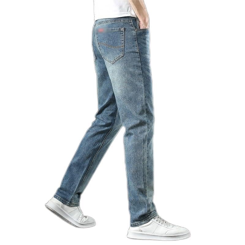 Straight Leg Jeans Vintage Solid Color Make Old Business Comfort Denim Pants