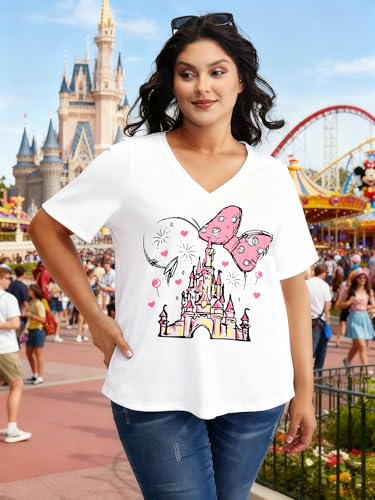 Image of NANYUAYA Plus Size Magic Shirts for Women Castle Kingdom Graphic Magical T Shirt Cute Holiday Princess Tee Vacation Tops