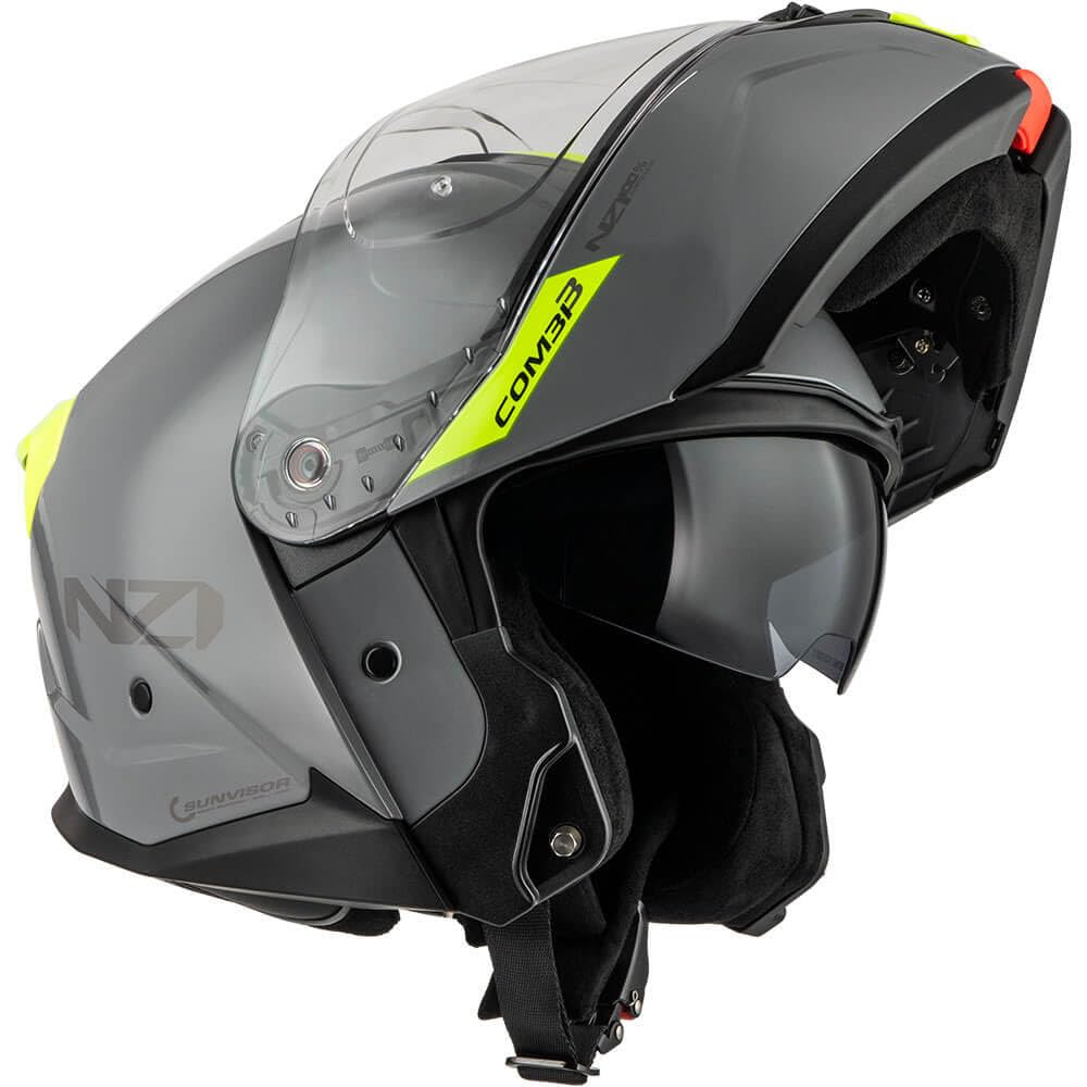 NZI Combi 3 Duo Nouveau Gris Amarillo - Casco de Moto Modular Abatible con Visor Solar - Unisex Hombre y Mujer - Homologado P/J ECE 22.06