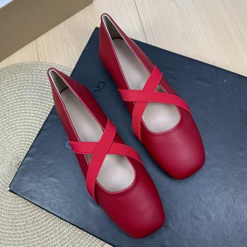TN TANGNEST Mary Jane Flats for Women Square Toe Ballet Flats Cross Strap Flat Shoes Dressy Comfortable for Work Wedding Office Casual2