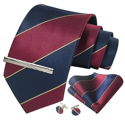 Image of Striped Plaid Polka Dot Mens Tie Formal Necktie Pocket Squares Ties Clips Cufflinks Classic for Men Set