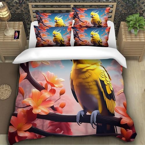 Housse de couette 260x220cm perroquet jaune en microfibre supérieure 3D - 5