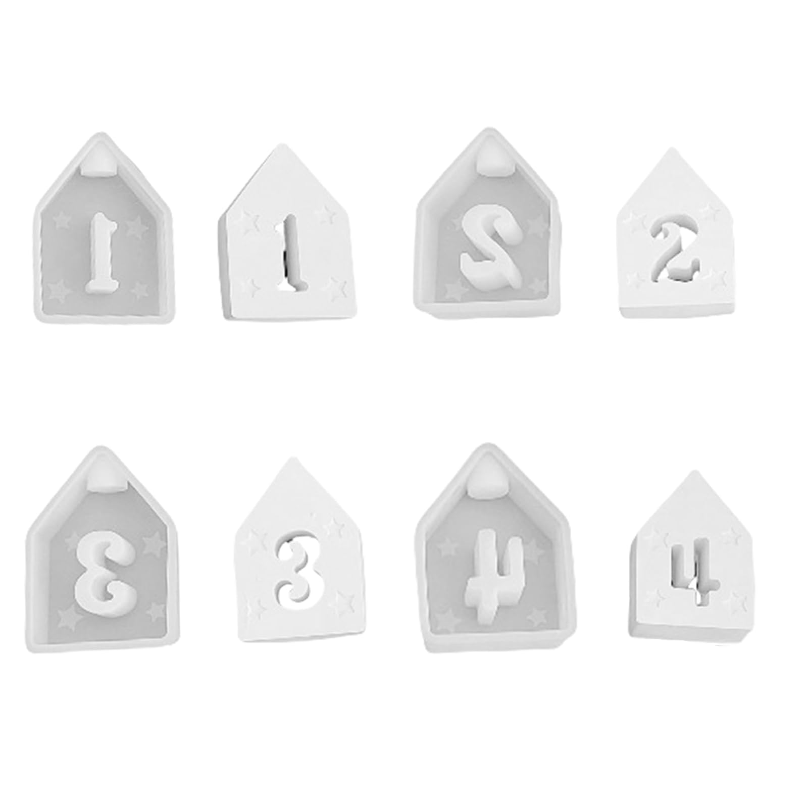 Tsophreniq 4Pcs Numbered House Silicone Molds for Epoxy Resin, Holder Candlestick Plaster Decoration, Numbered House Decoration Molds