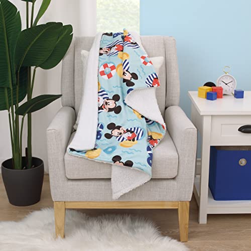Image of NoJo Disney Mickey Mouse Summertime Splash Blue, Orange, Yellow, and White Super Soft Sherpa Baby Blanket