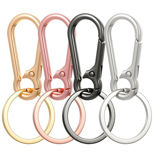 guduling 4 Pcs Keychain with Clip,Metal Keychains Women Men,Stainless Steel Key Chain Clips Holder for Car Keys,Metal Key Rings for Men and Women(Black, Gold, Rose Gold, Silver)