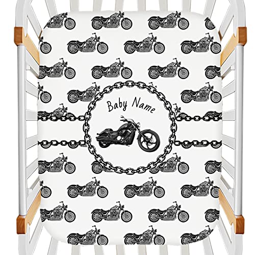 Personalized Motorcycle Pack and Play Sheets for Baby Boy, Customized Stretchy Pack n Play Sheets with Name, Mini Crib Sheets, Soft Breathable Playpen Playard Mattress Sheets, Mini Crib Sheets