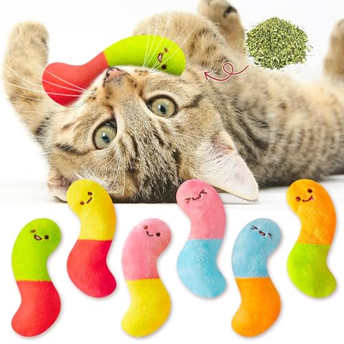 L1rabe Worm Candy Catnip Stuffed Toys for Cats- 6P Black Cat Appreciation Day Colorful Worm Organic Kittens Toys Funny Indoor Chew Bite Kick Tools Interactive Pet Supplies Cat Kittens Lovers