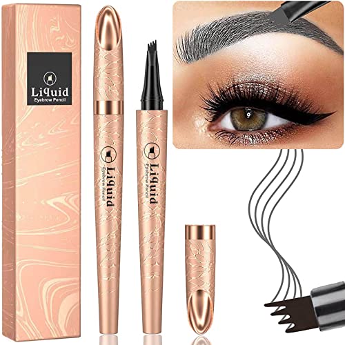 Eyebrow Pencil Eyebrow Makeup Waterproof Eyebrow Pencil With 4 Micro-Fork Tips Brow Penc Eyebrow Tattoo Pen Creates Natural Long-Lasting Looking Eyebrow Hair (Gray # 03)