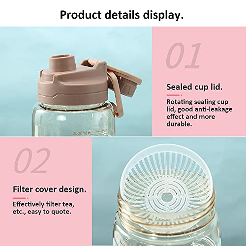 Mabor Garrafa de água esportiva 2L, livre de BPA, garrafa de plástico não tóxica, garrafa de água co