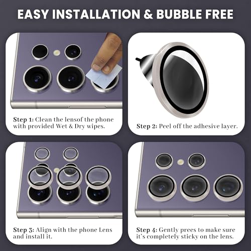 Image of FIRST MART Silver Camera Ring Guard Protector for Samsung Galaxy S24 Ultra | Tempered Glass with Metal Alloy Rings, HD Clear, Scratch Resistant, Case-Friendly | Pack of 1