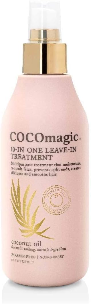 10-in-1 Leave-in Hair Treatment with Coconut Oil | Hydrate, Detangle, Prevent Frizz | Smooths, Creates Silkiness | Gentle for All Hair Types | Paraben Free, Cruelty Free, Made in USA (8 oz)