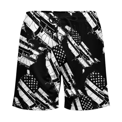 US Flag Map Guns Mens Swim Trunks with Quick-Drying Lining Beach Shorts for Outdoor Sports3