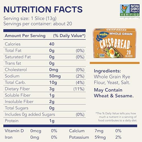 Wasa Whole Grain Crispbread, 9.2 oz (Pack of 12), Crackers, Non-GMO Ingredients, Fat Free, Made with 100% Whole Grains