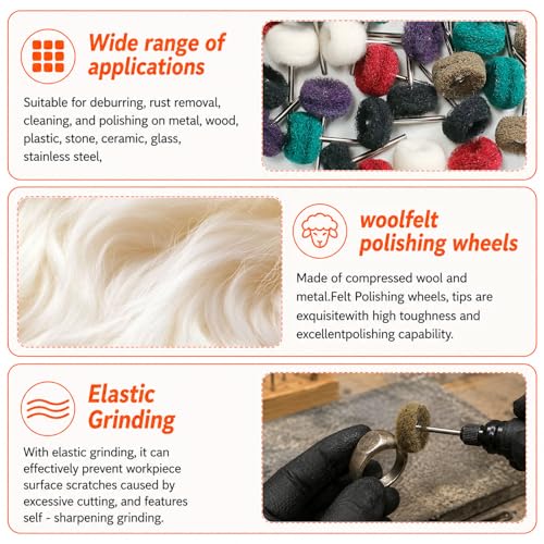 Image of 90-Piece Abrasive Buffing & Polishing Wheel Set - 1 /8 inch Shank, 1 inch (25mm) 80-800 Grit, 15 Wool Felt Buffing Wheels, Rotary Tool Polishing Kit for Metal, Jewelry, Wood, Glass