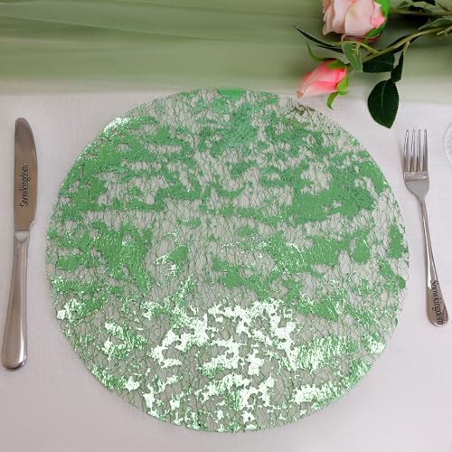 Snowkingdom 24 Pcs Sage Green Placemats, Disposable 13" Round Table Mats with Metallic Foil Glitter Paper doilies Chargers Centerpiece, Wedding Holiday Christmas Thanksgiving Party Dining Table Decor by Snowkingdom - Used condition - Image 3
