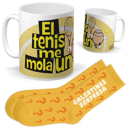 Set regalo personalizado para aficionados al tenis | Taza El tenis me mola un huevo + Calcetines sorpresa | Regalo deporte, divertido y original para cumpleaños, navidad…