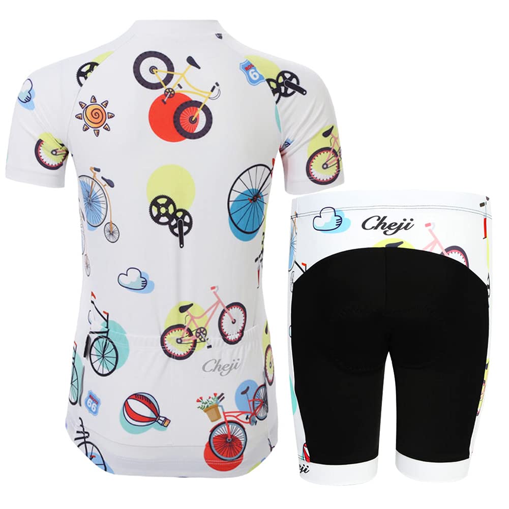 Kinder Jungen Radtrikot Set Mädchen 2tlg Radsport Bekleidung Kurzarm Fahrrad Trikot Kurz Radhose mit Sitzpolster Atmungsaktiver Fahrradanzug