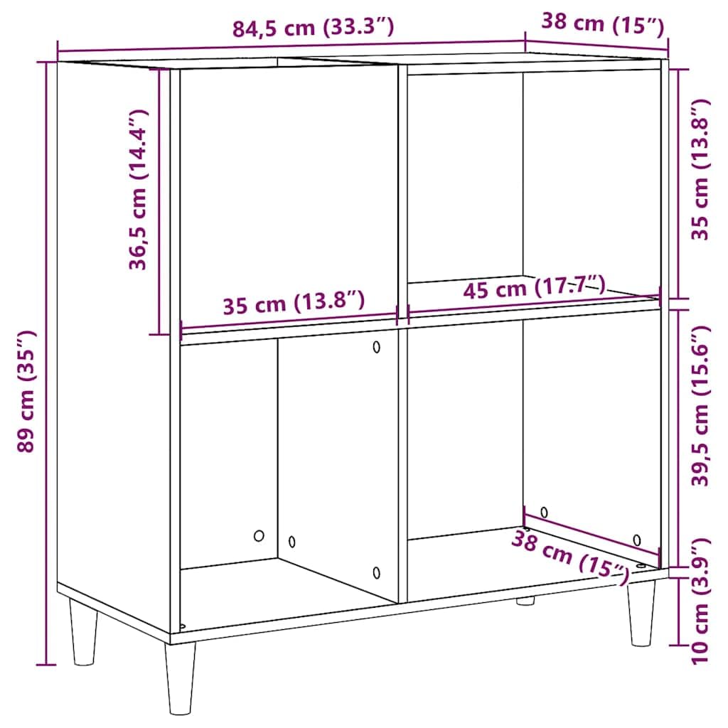 Szafka panelowa o wyglądzie starego drewna 84,5 x 38 x 89 cm, materiał drewnopochodny, dużo miejsca do przechowywania płyt winylowych LP, witryny, szafki pomocniczej w salonie, stabilne