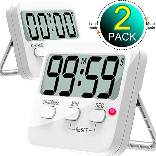 Kitchen Timer, Cbiumpro 2 Pack Digital Countdown Timers with Loud Alarm, Mute Mode