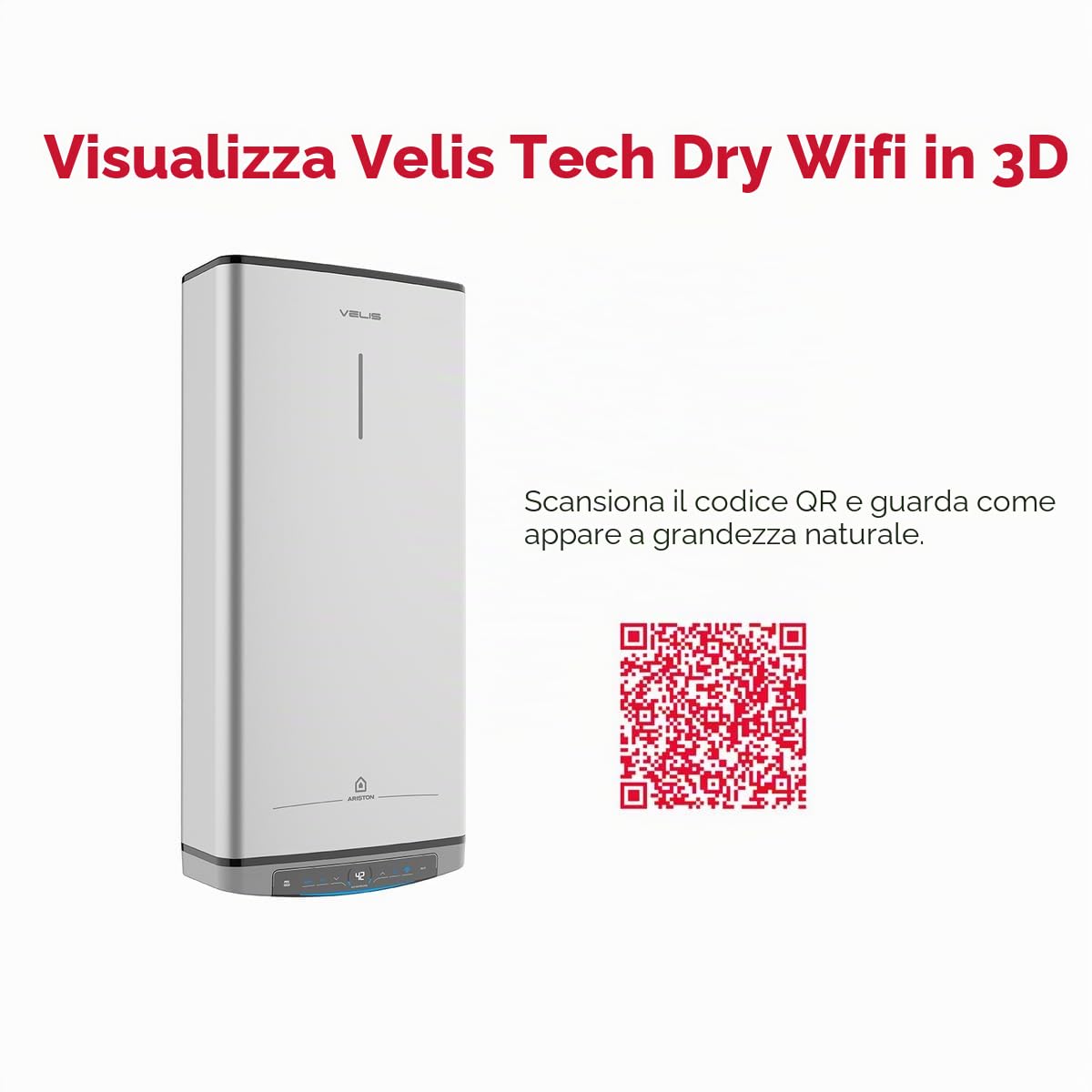 Ariston, Velis Tech Dry Wifi - Scaldabagno elettrico multiposizione, termico elettrico, 50 litri, con Wifi e funzione ECO-EVO 79,7 x 27,5 x 51,5 cm, per installazione in Spagna (classe energetica B)