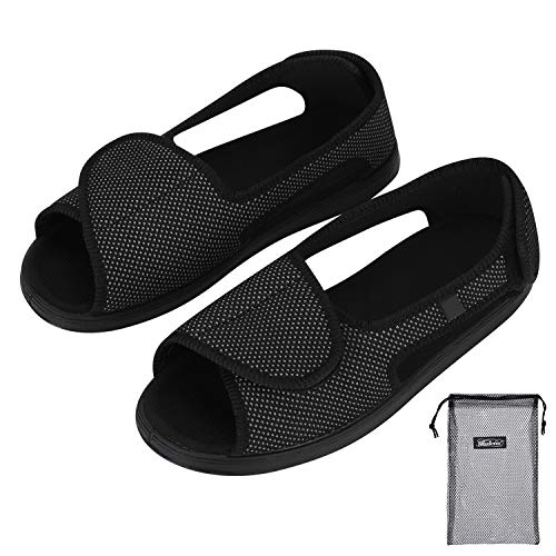 Zapatillas diálogas para mujer, regulables, ortopédicas, con punta abierta, grande, con cierre de velcro para personas mayores, pies hinchados, artritis y edema, para interiores y exteriores