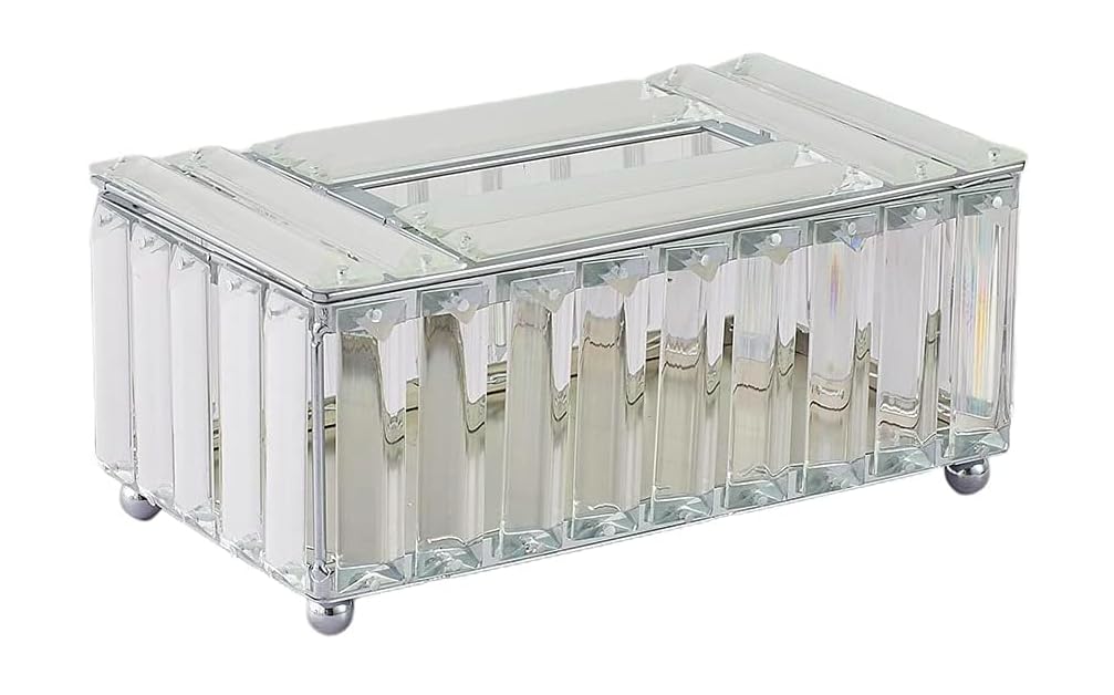 Nestzo Luxury Transparent Textured Glass Desktop Tissue Box with Golden Accents - Elegant Rectangular Design for Living Room, Hotel, Restaurant, or Private Club Decor, Luxury Table Decor. (Gold)