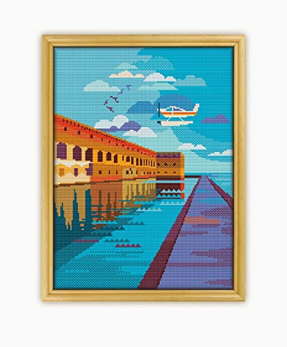 Dry Tortugas National Park CS1109 - Counted Cross Stitch KIT#2. Set of Threads, Needles, AIDA Fabric, Needle Threader, Embroidery Clippers and Printed Color Pattern Inside.