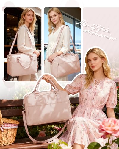 Image of Gym Bag for Women,Travel Duffle Bag for Travel with Wet Pocket Weekender Overnight Carry On Tote Bag Luggage Bag with Trolley Sleeve Personal Item Travel Bag Hospital Diaper Bag Pink