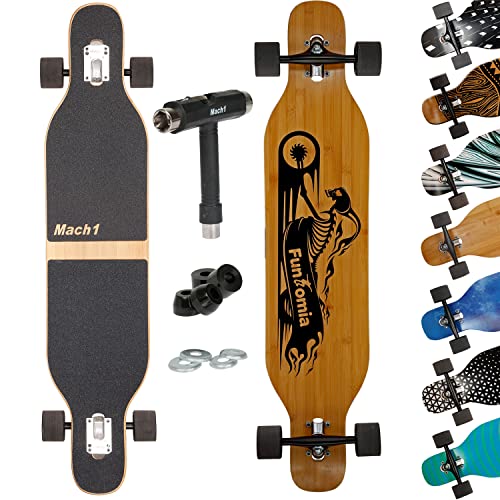 Mach1 Bambus Longboard mit Keramik Kugellager + T-Tool - Skateboard Drop...