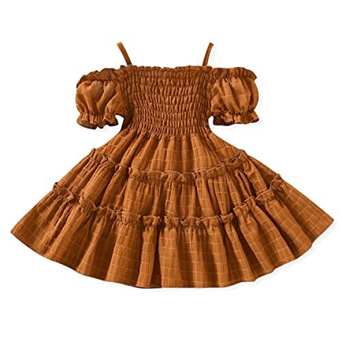 Toddler Girl Cold Shoulder Boho Dress Little Kids Flounce Lace Casual Midi Summer Dresses Outfit Clothes
