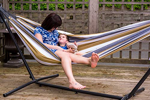 Vivere Double Cotton Hammock with Space Saving Steel Stand, Desert Moon with Charcoal Frame (450 lb Capacity, 110"L x 47"W - Premium Carry Bag Included) - Image 5