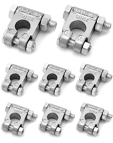 QWORK Military Spec Battery Terminals 4 Pairs Negative and Positive Top Post Battery Connector for Marine Vehicles Boats RVs