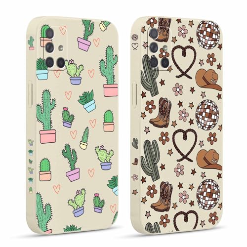 Pnakqil 2 Piezas Funda para Samsung Galaxy A71 4G 6,7', Señora Cactus de Flores Athestic Pattern Fundas Estética Caso Protección Covercon Cámara Suave Carcasa para Samsung A71, 16