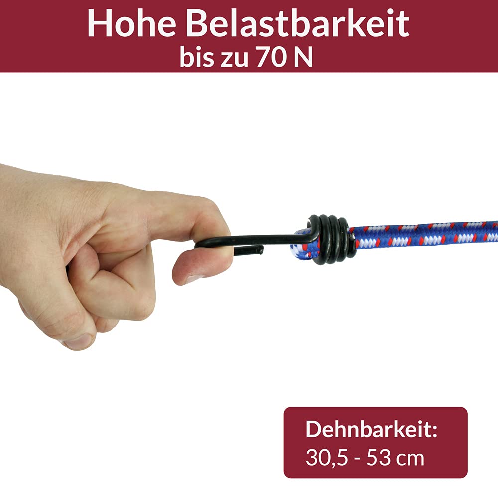 Deuba Set 12 Corde Elastiche – 4 Lunghezze 30-95 Cm, Ganci Protetti, Resistenti E Versatili