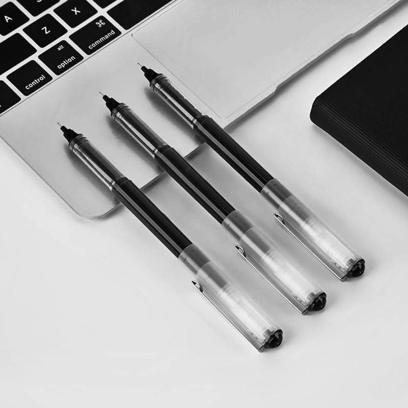 Image of Kinbor WAVE Roller Ball Pens - 0.5mm Fine Point, Black, Pack of 5 - Smooth Writing Pens with Visible-Ink Window, Quick-Drying, Smudge-Free Gel-Ink Pens for Office, School, and Journaling