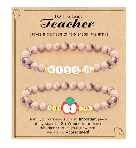 Teacher Appreciation Gifts for Women,Teacher Must Haves Initial Bracelet Mrs Miss End of Year Teacher Gifts Thank You for Helping Me Grow Music Math Science Teachers Bracelets Retirement 2 Set Jewelry
