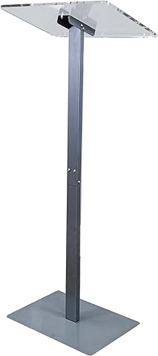 FixtureDisplays® Podio acrílico para piso, poste de aluminio y base - transparente y plata 119741