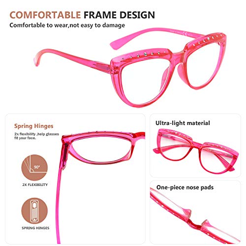 Eyekepper Reading Glasses for Women Rhinestone Readers Oversize Half-Moon Design Eyeglasses - Red+4.00 - Image 4
